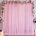 10x10ft Pink Tulle Backdrop Curtain with Lights String for Parites, Sheer Backdrop Curtains for Baby Shower Wedding Birthday Party Photo Shoot Decorations