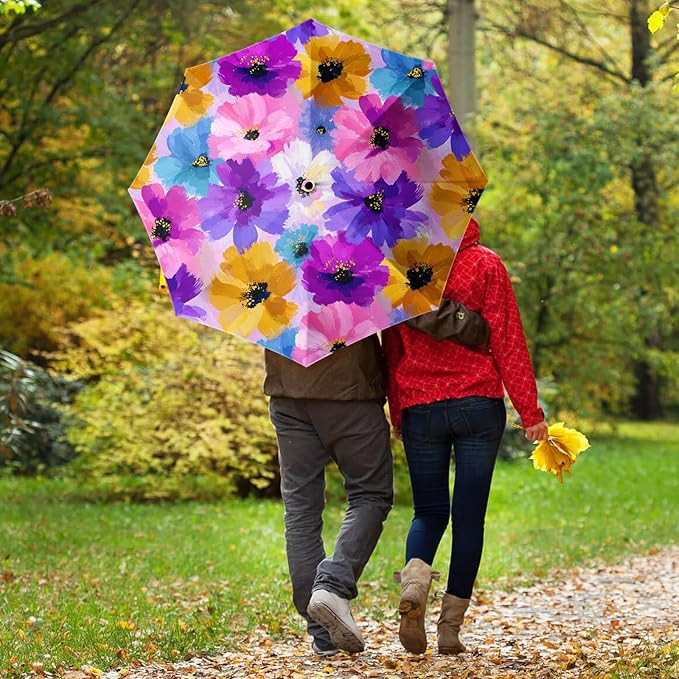 Small Compact Travel Automatic Folding Umbrella for Women, Portable Lightweight, Rain, Wind, UV Sun Shade