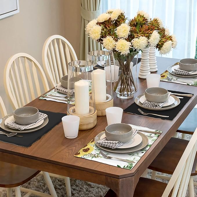 Sunflower Placemats Set of 4,Spring Summer Yellow Floral Flowers Rustic Vintage Dining Table Place Mats, Kitchen Decor Home Decoration 4 PCS, Style-13