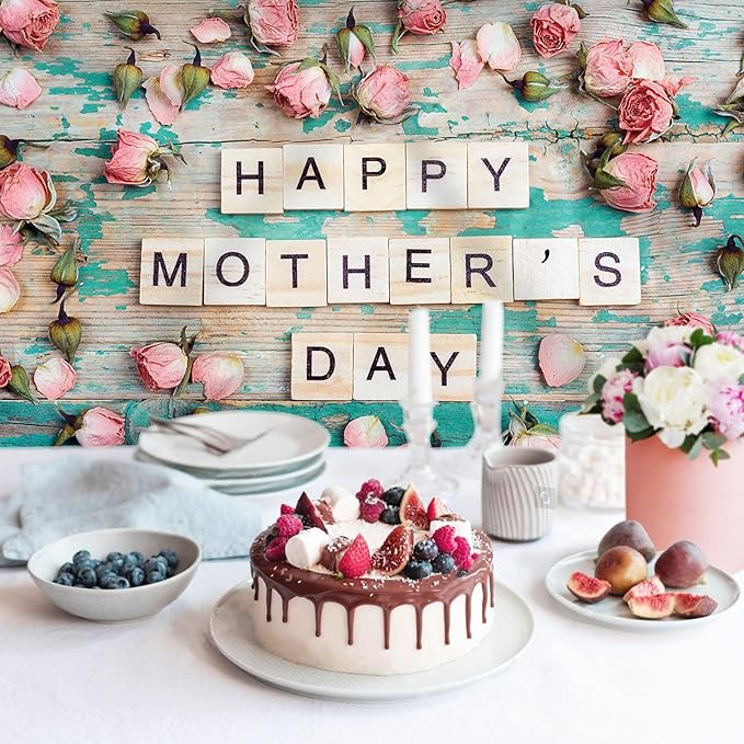 Happy Mother's Day Backdrop Flowers Wooden Pink Floral Photography Background for Mom Festival Party Banner Decorations Supplies Photo Shoot Party Banner Wallpaper Studio Props 7x5ft