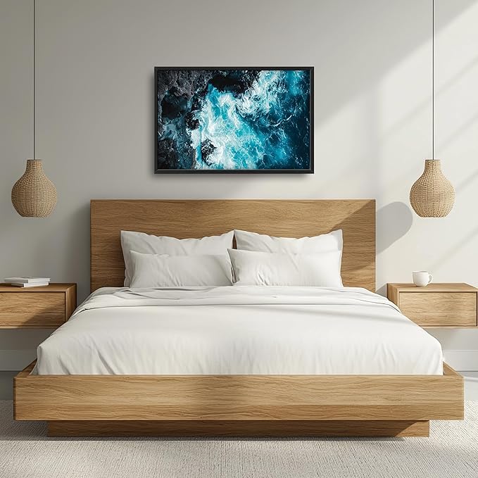 Blue Ocean Large Wall Art Framed Wall Decor for Living Room Ocean Reef Pictures Oversized Canvas Print Painting Modern Extra Large Artwork for Bedroom Office Home Decor 36"x24"
