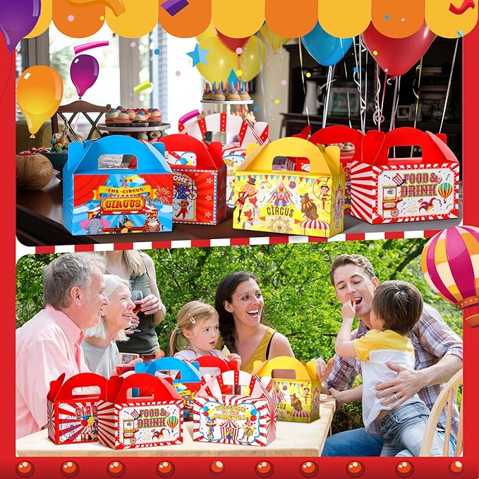 24 Pcs Halloween Circus Carnival Party Favors Boxes Goodie Candy Treat Gift Boxes with Handles Halloween Candy Containers for Circus Carnival Theme Party Decorations Birthday Gift Wrapping