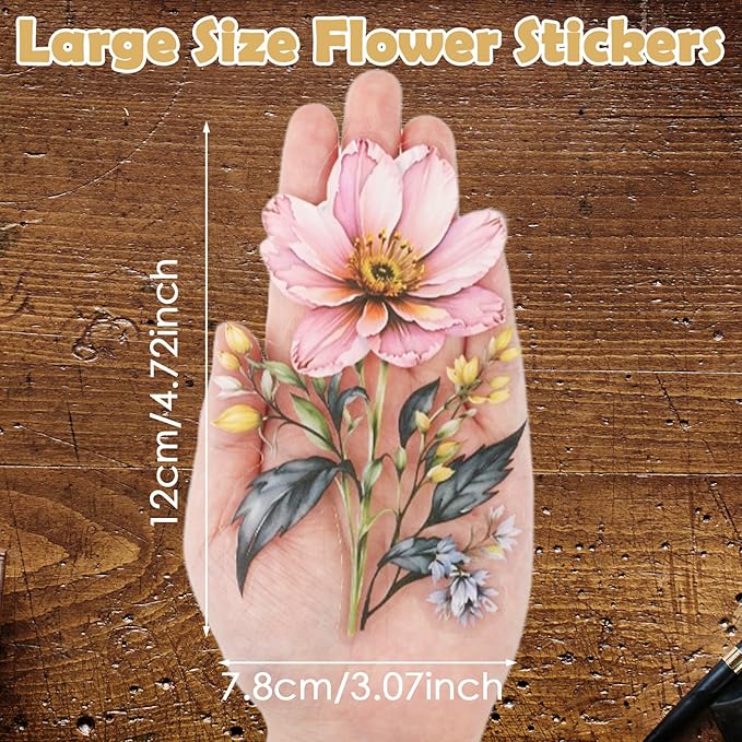 120 Pcs Waterproof Floral Stickers Set, Clear Botanical Journaling Stickers for Scrapbooks, Planners, Cards, DIY Crafts, Laptop & Water Bottle Decoration