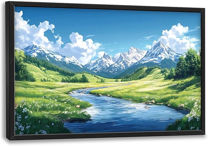 Mountain River Large Wall Art Framed Nature Scenery Wall Decor for Living Room Mountain Landscape Pictures Oversized Canvas Print Painting Modern Extra Large Framed Artwork for Bedroom Office 36"x24"