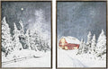 ArtbyHannah Framed Christmas Canvas Wall Art Decor Set of 2, Xmas Pictures Prints Paintings for Living Room Bedroom, Winter Holiday Home Indoor Decorations with Red House and Tree (12x16 Inch)