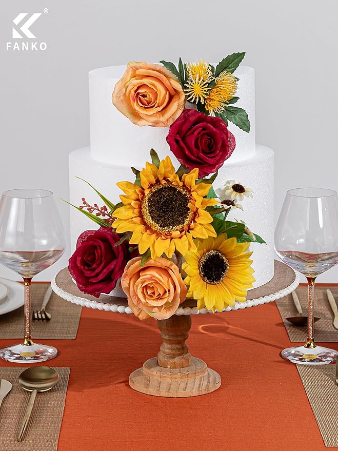 FANKO Artificial Flowers Light Orange Rose: Mixed Fake Silk Flowers Combo Red Rose Sunflower White Daisy Assorted Blooms for DIY Wedding Bridal Bouquets/Centerpieces/Home Decor