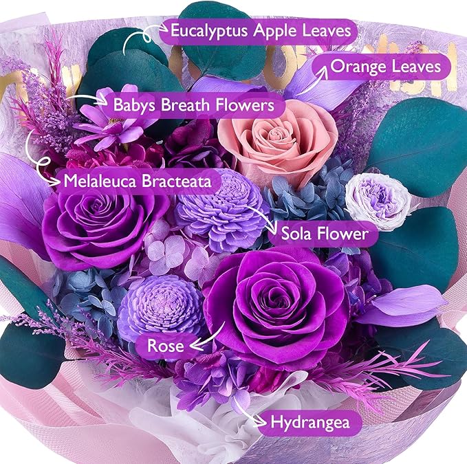 Eterfield Flowers for Delivery Prime, Forever Flowers Bouquet, Preserved Roses and Purple Flowers Birthday Gifts for Her Women Wife Mom Grandma Graduation Valentine's Day Mother's Day