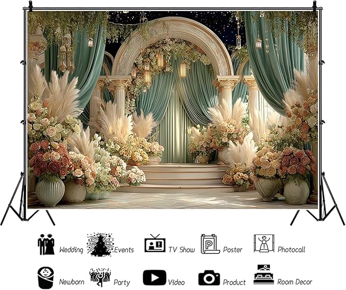 Baocicco Flower Wedding Backdrop 7x5ft Dreamy Fantasy Arch Door Roman Column Background Bride to Be Bridal Shower Decorations Anniversary Ceremony Backdrops for Photography Banner Photo Booth