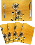 Sunflower Placemats Set of 4, Summer Table Mats for Dining Table, Heat Resistant Washable Linen Gold Place Mats for Kitchen Party Home Farmhouse Decor 12x18 Inch