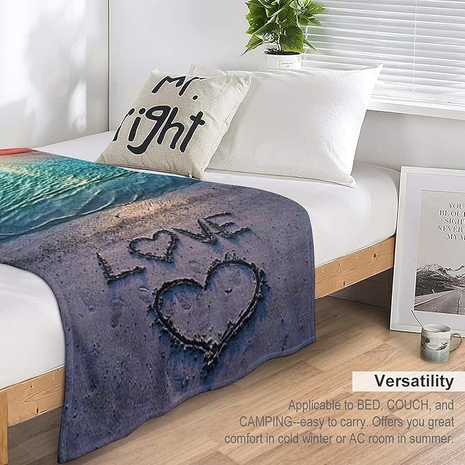 Ocean Beach Blanket - Love Gifts for Women & Men, Soft Warm Cozy Fleece Throw Blanket for Kids & Adults, 60"x80"