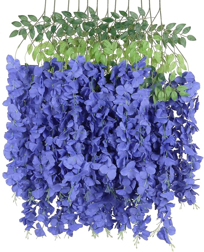 12Pack Royal Blue Wisteria Hanging Flowers Artificial Flowers Garland 3.6ft Fake Wisteria Silk Flowers Vines Faux Hanging Flowers String for Garden Home Wall Wedding Party Decor (Royal Blue)