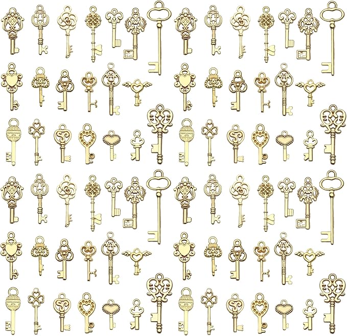 WOCRAFT 60pcs KC Gold Small Key Charms Bracelet Charms for Jewelry Making Sets DIY Necklace Bracelet Keychain Crafting Charms Kit Craft Supplies (SN925)