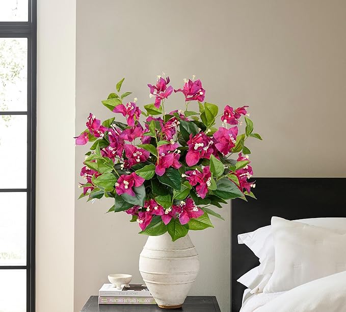 Hollyone 2Pcs Bougainvillea Artificial Flowers Bouquets Red Fake Flower Silk Flowers with Long Stem Floral Arrangements Faux Bougainvillea Flower Plant for DIY Wedding Party Centerpieces Home Decor