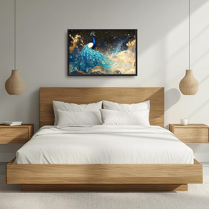 Peacock Large Wall Art Framed Gold Wall Decor for Living Room Mountain Peacock Pictures Oversized Canvas Print Painting Modern Extra Large Framed Artwork for Bedroom Office Home Decor 36"x24"