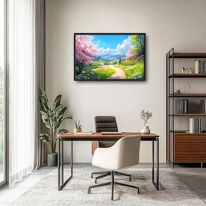 Mountain Trees Large Wall Art Framed Nature Scenery Wall Decor for Living Room Country Road Pictures Oversized Canvas Print Painting Modern Extra Large Framed Artwork for Bedroom Office 36"x24"