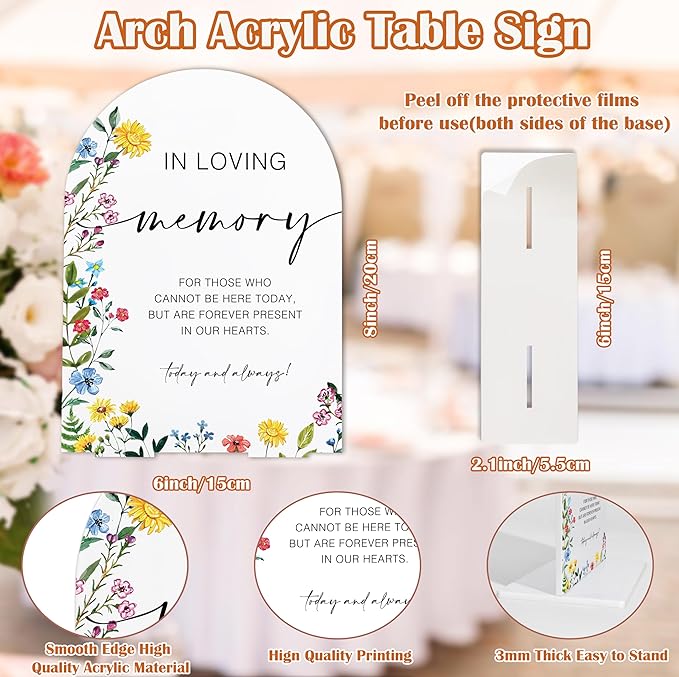 Acrylic Wedding Signs In Loving Memory Sign for Reception, 6x8" Floral Themed Arch Acrylic Memorial Table Decor, Love Is Bloom & Baby In Bloom Decorations for Baby Shower Bridal Shower Engagement