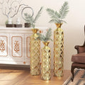 Floor Oversized Gold Metal Decorative Vase with 3D Triangle Pattern Set of 3 Large Vases for Home Living Room 33.5 ", 29.5 ", 25.2" High (Antique Gold)