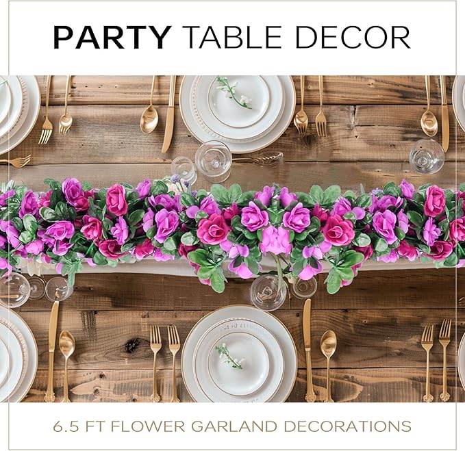 Miracliy 5Pcs 41FT Purple Flower Garland Artificial Rose Arch Vines Fake Spring Floral Garland for Flower Wall Backdrop Wedding Mothers Day Garden Tea Party Decoration