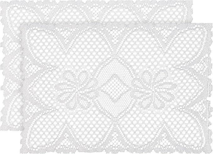 Jayla 2 Pcs Rectangle Lace Placemats for Tables Embroidered Lace Tablemats Vintage Crochet Floral Table Runner Vintage Wedding, Tea Party Decor,12x17 Inch