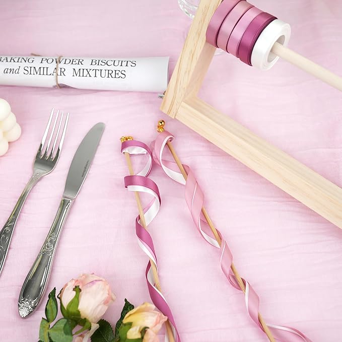 Dusty Rose Ribbon 3/8 Inch Thin Dusty Pink Satin Ribbon 5 Rolls Assortment Rose Pink Ribbon for Wedding Mauve Ribbon for Gift Wrapping Baby Shower Invitation Card Crafts - 50Yards