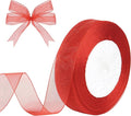 3/4 Inch x 50 Yards Sheer Organza Ribbon Chiffon Ribbon for Gift Wedding Flower Bouquet Wrapping Decorations Crafts (Red)