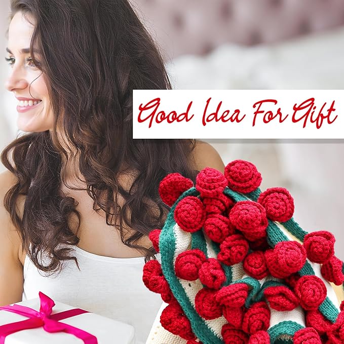 cagulax Rose Crochet Flowers Bouquet Blanket-Birthday Gifts for Mom Sister-Gifts for Couples-Anniversary Wedding Birthday-Romantic Rose Flower Bouquet-Knitted Throw Blankets Home Decor 63 Inches