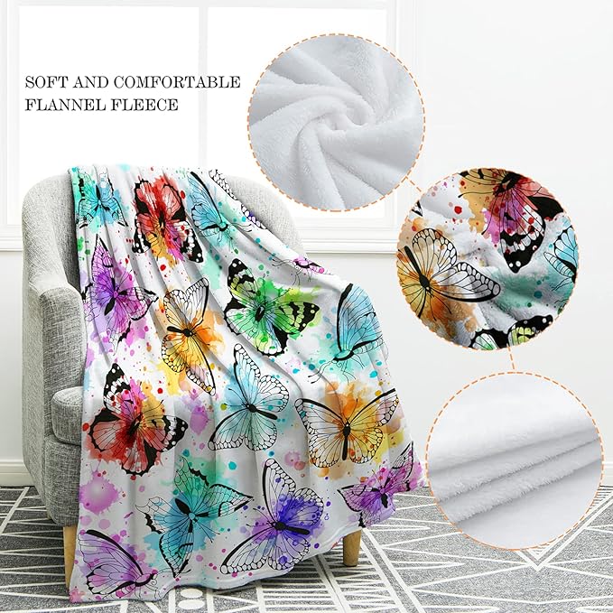 Jekeno Butterfly Throw Blanket Gifts for Women Girls, Christmas Birthday Valentines Butterfly Gifts for Butterflies Lovers Adult Kids, Colorful Blanket Decor for Home Bed Couch