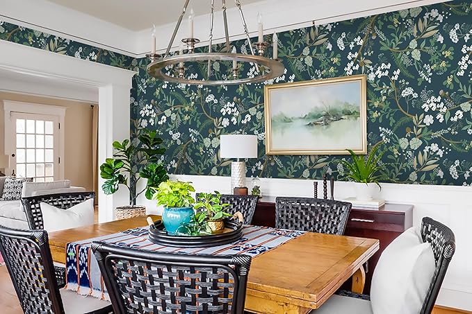 Guvana 197"x16.14" Green Peel and Stick Wallpaper Floral and Leaf Wallpaper Vintage Contact Paper Plants/Leaves/Flower Wall Paper Self Adhesive Removable Wallpaper for Livingroom Accent Room Decor
