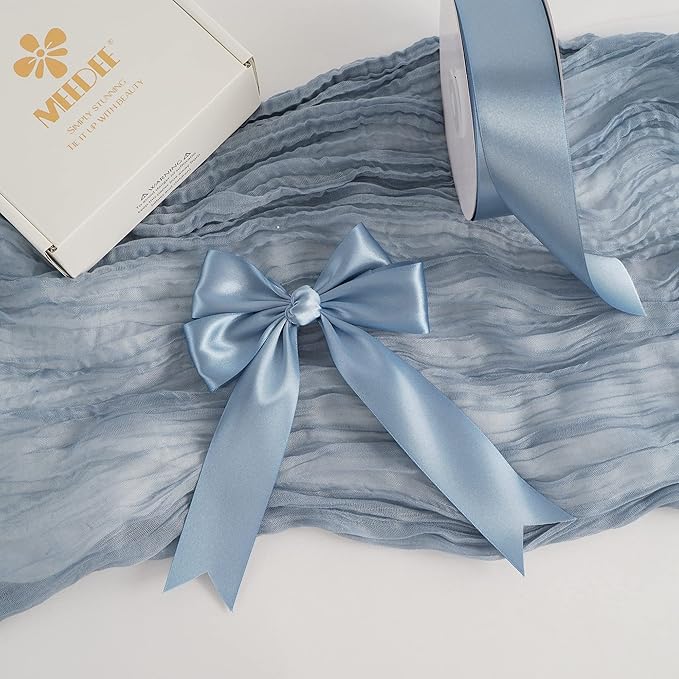 MEEDEE Dusty Blue Satin Ribbon 1-1/2 Inch Dusty Blue Ribbon Lux Double Faced Satin Ribbons by 50 Yards Polyester Satin Ribbons for Crafts, Weddings, Flower Bouquet, Holiday Decorating
