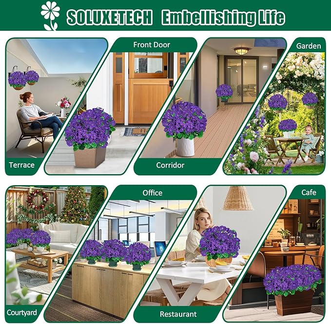 Artificial Handmade Geraniums With Flowers Scent Pots White Pink Purple Lavender Lifelike Faux Geraniums Bushes Fake Flowers for Wedding Party Home Office Indoor outdoor Plants Decor (Lavender color)