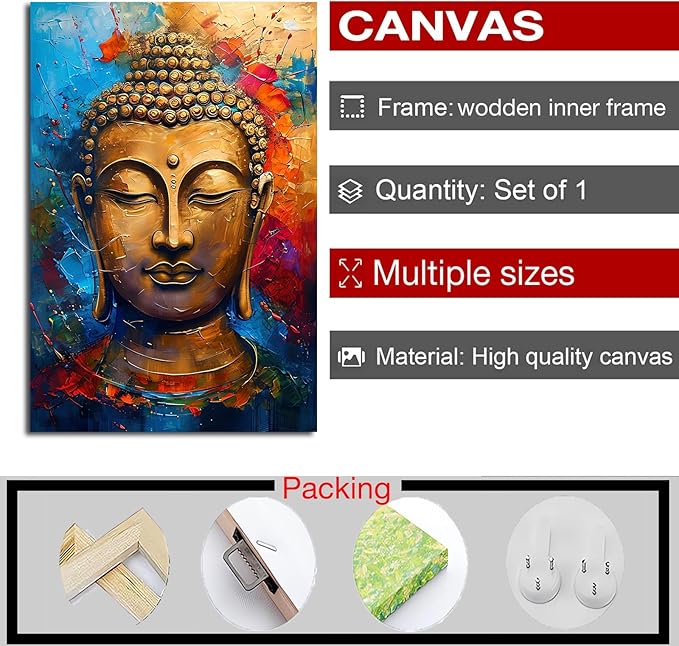 Golden Serenity Buddha Vintage Painting Wall Art Spirituality and Modern Art Wall Decor Adds Brilliance to Vibrant Home Decor 24x36in Wood Framed
