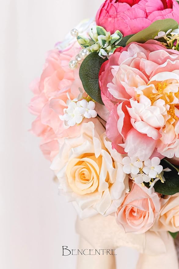 10 Inch Blush Wedding Bouquet for Bride,Spring Wedding Bouquet,Bridal Bouquets for Bride, for Wedding Ceremony Anniversary,Party and French Rustic Vintage Wedding,Artificial Flowers