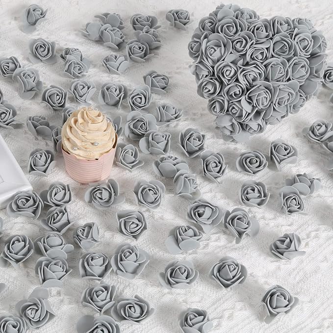 Mini Foam Rose Heads 500PCS Artificial Flower Silver Foam Fake Flower Bulk for DIY Crafts Wedding Bouquets Baby Shower Centerpieces Floral Arrangements Party Tables Home Decorations(Silver)