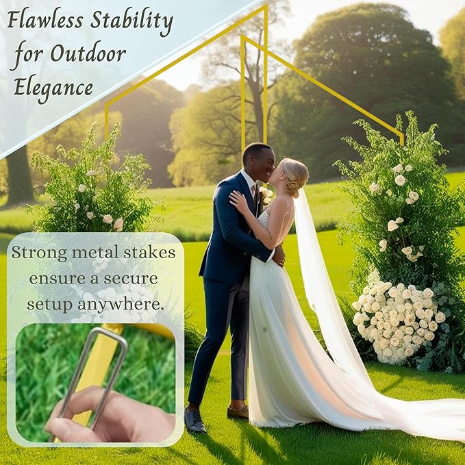 Wedding Arch Backdrop Stand for Parties Set of 2, 7FT/6.7FT Gold Wedding Arches for Ceremony - Reusable Metal Square Balloon Arch Frame for Birthday Party Bridal Baby Shower Graduation Decoration