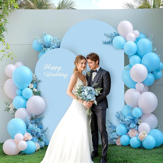 Baby Blue Arch Backdrop Covers - 7.2FT, 6FT Spandex Fitted Wedding Arch Stand Covers Round Top Chiara Stretchy Arch Backdrop Cover for Wedding Birthday Party Decoration