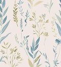 Beige Floral Leaf Peel and Stick Boho Removable Blue Green Botanical Wallpaper 17.5" x 118" Light Mural Waterproof Contact Paper for Walls Bedroom Bathroom Cabinet Room Decor