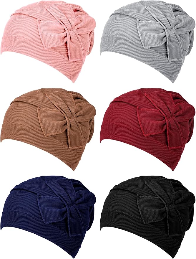 JenPen 6 Pcs Chemo Headwear for Women Stretchy Soft Turbans for Cancer Solid Beanie Flower Chemo Caps for Hair Loss