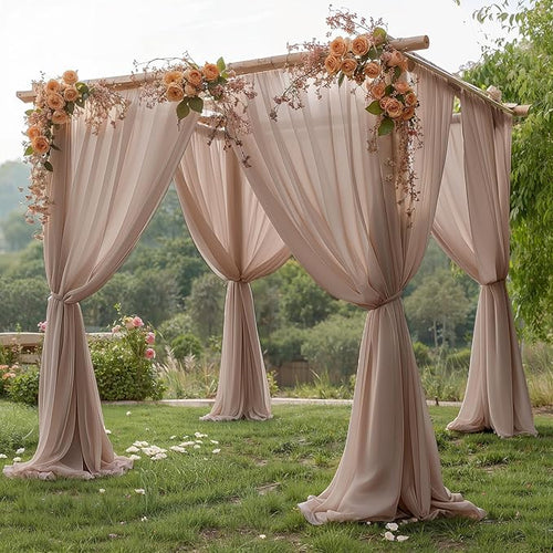 10ft x 10ft Taupe Backdrop Curtain Drapes, Wrinkle-Free Sheer Chiffon Fabric Photo Backdrop Panels for Wedding Arch Party Ceremony Stage Photo Backgrounds