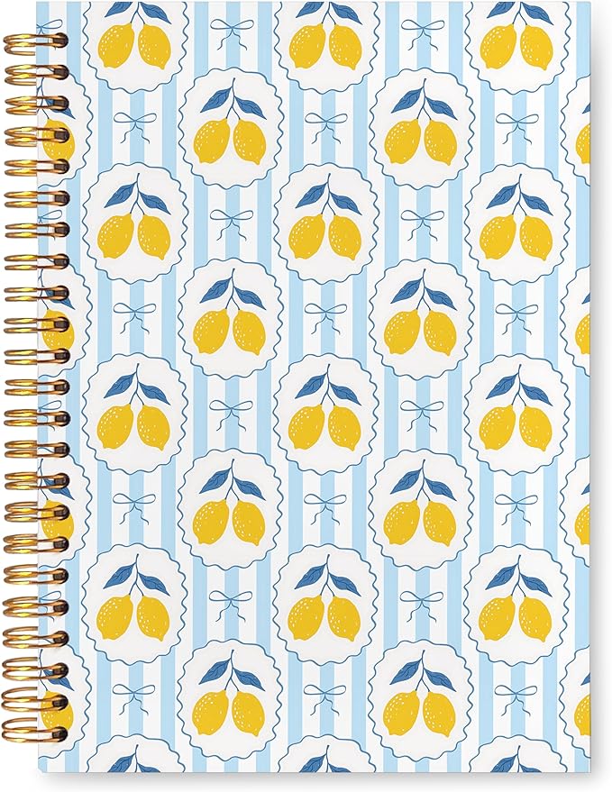 VIIJJUE Lemon Notebook Journal Gifts, Blue and White Lemon Hardcover Spiral Journal 5.5x8.3 Inch