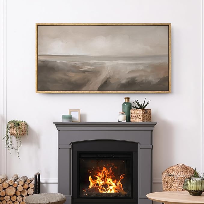 SIGNFORD Extra Large Framed Canvas Print Wall Art Neutral Seascape Soft Coastal Landscape Illustrations Modern Art Relax/Calm Warm for Living Room, Bedroom, Office - 60"x30"