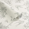 Cream White and Gray Peel and Stick Wallpaper Vintage Floral Contact Paper 16.9"x393.7" Floral Birds Self Adhesive Removable Wallpaper Grey Flowers Decorative Wall Paper for Bathroom Cabinets