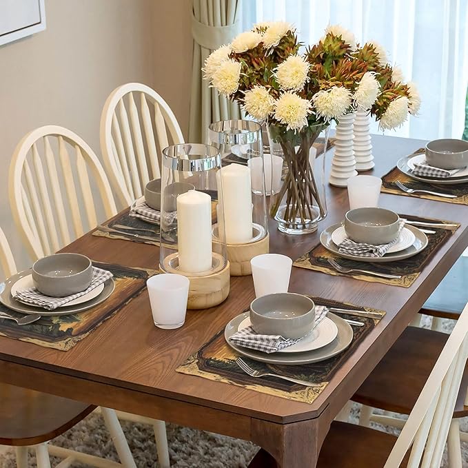 Cabin Bear Placemats Set of 6 Washable Table Mats Rustic Wildlife Hunting Forest Mountain Heat-Resistant Cotton Linen Place Mats for Dining Table Kitchen Indoor Outdoor Party Holiday Decor