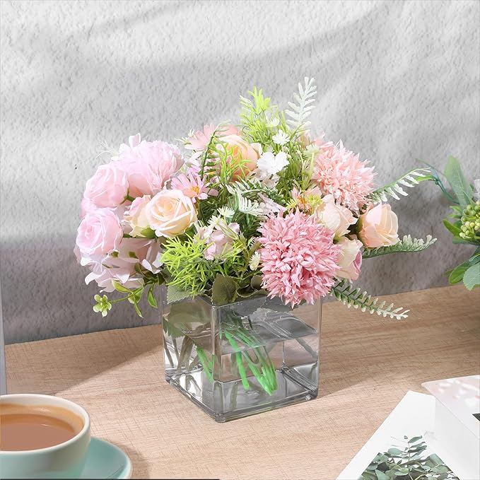 4Pcs Clear Acrylic Flower Vase 6 x 6 x 6Inch Square Flower Vase Clear Cube Flowers Vases for Wedding Centerpieces, Party, Home Office Decoration