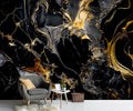 PYFFYP- Abstract Black and Gold Marble Wallpaper murals for Bathroom(Not Peel and Stick)