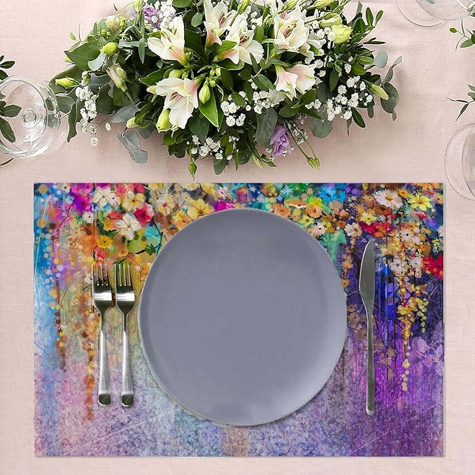 Placemats Set of 4 Abstract Watercolor Floral Dining Place Mats Linen Table Mat for Farmhouse Home Kitchen Decor 12 X 18 Inch