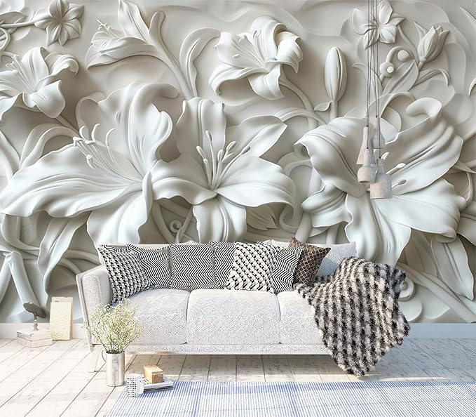 Cliouar-Plaster Floral Decorative Pattern Mural Wallpaper Peel and Stick 90" x 67"