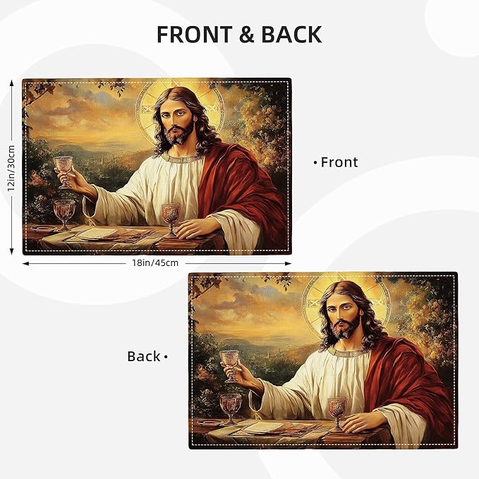 Christian Jesus Placemats Set of 4 Christian Gift Religious Jesus Christ Faith Place Mat Machine Washable Place Mats for Dinner Table Mats 4 PCS