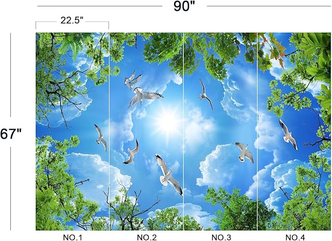 Eierme-Illustration of a Clear Blue Sky Image with Clouds and Flying Birds seen Through The Canopy of a Tree