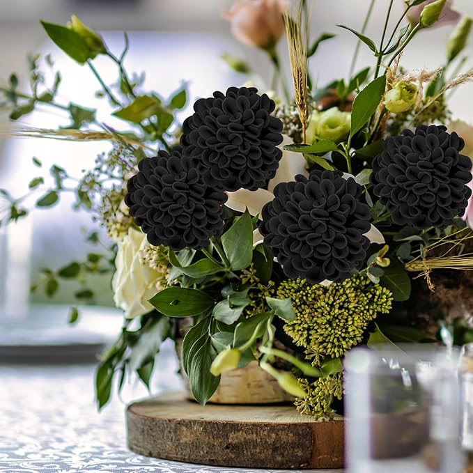 Artificial Flowers, 50pcs Realistic Artificial Rose for DIY Wedding Bouquets Centerpieces Arrangements, Black Dahlia Flowers with Stem for Bridal Shower Party Home Decorations