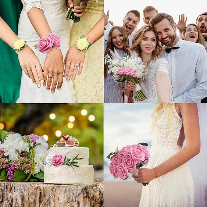 JOYLEX Artificial Flowers Realistic Roses, Real Looking Fake Roses with Stem for DIY Wedding Bouquets Centerpieces Bridal Shower Party Home Romantic Decorations (Dark Pink, Regular 3" - 200pcs)